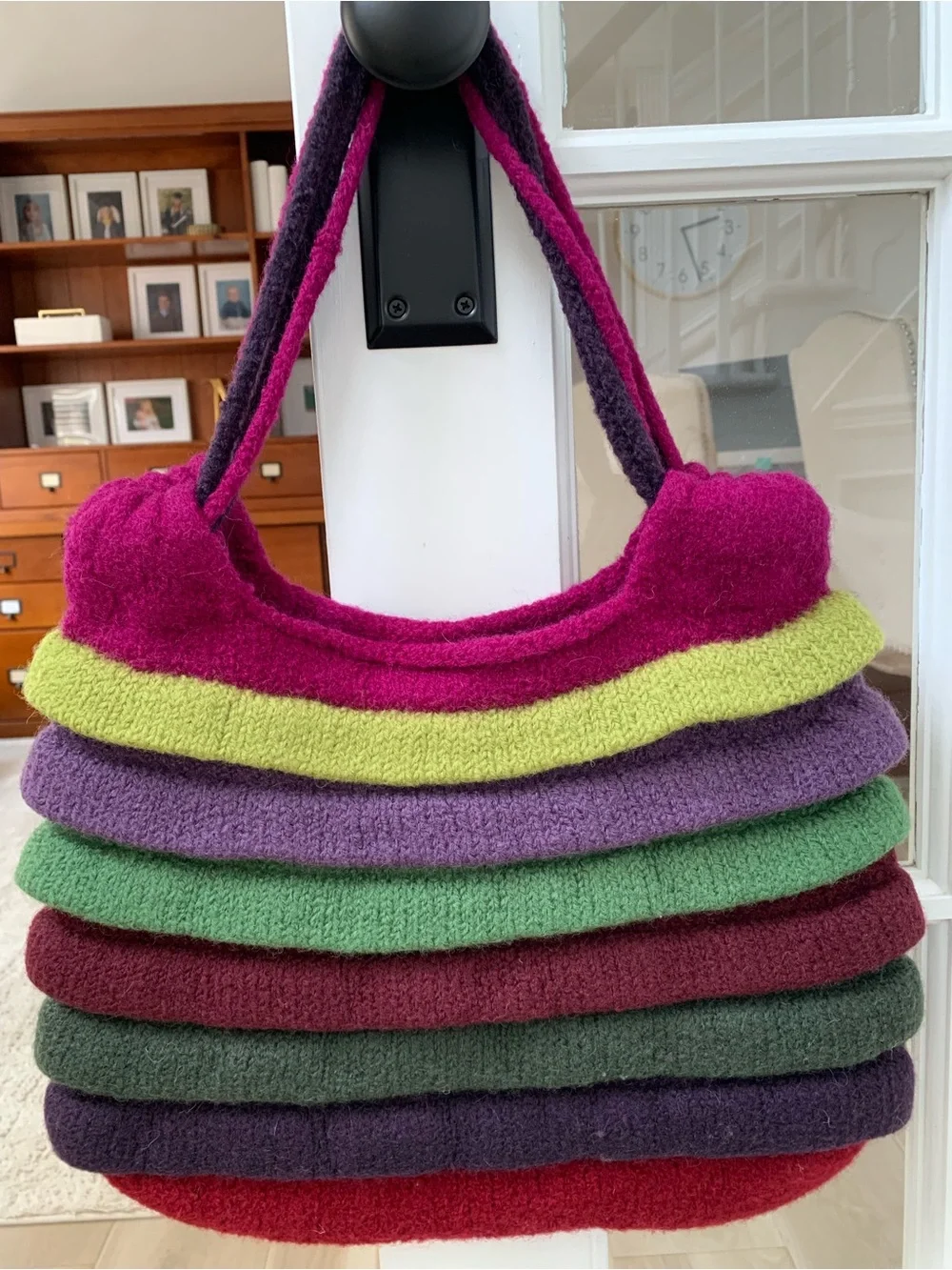 Hand Crafted Layered Shoulder Bag in Fuchsia, Lime, Purple, Green, Burgundy